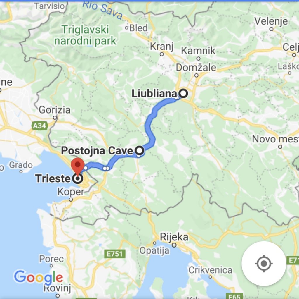 Mapa de Liubliana, post Caverna de Postojna, Eslovênia, Agarre o Mundo