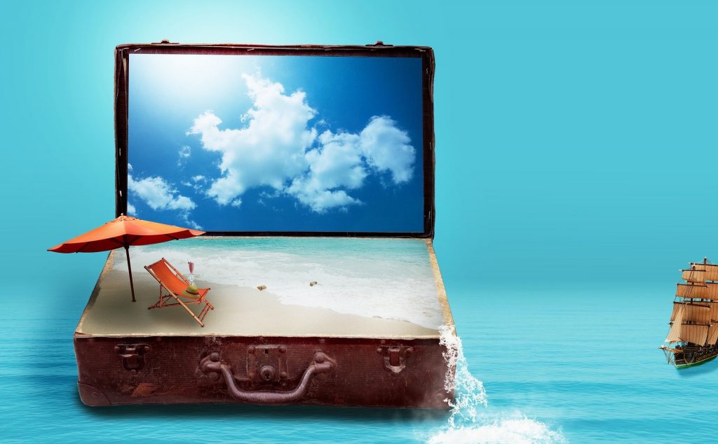 Imagem de uma praia dentro de uma mala, Agarre o Mundo
